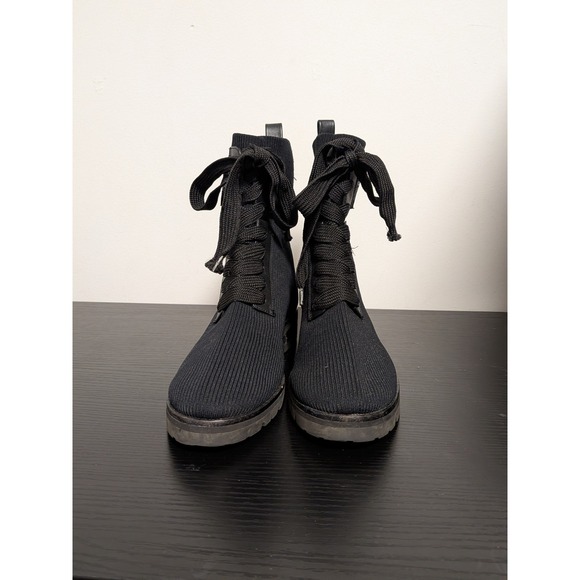 Kate Spade New York Knit Combat Boots Black Ribbed Lace Up Lug Sole Womens 8B - Picture 5 of 14